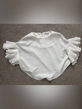 Fashion Nova Cream Ruffle Sleeve Crewneck Sweater
